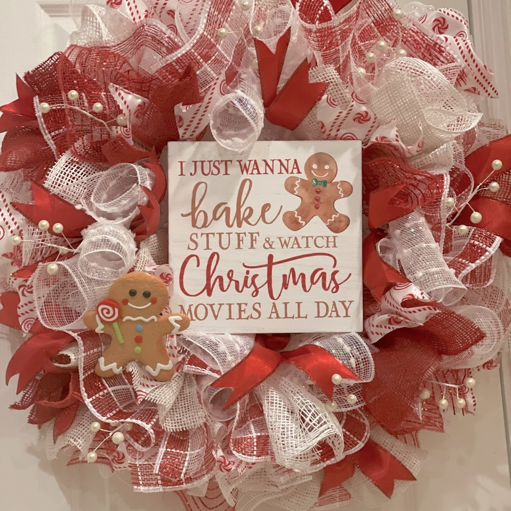Hallmark Lover Christmas Wreath-Just Want to Bake Stuff & Watch Christmas Movies